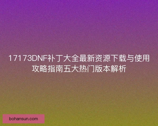 17173DNF补丁大全最新资源下载与使用攻略指南五大热门版本解析